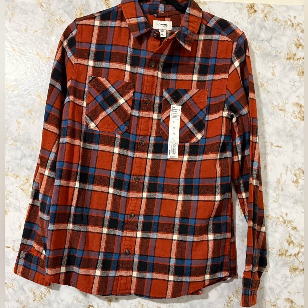 Sonoma Red and Blue Plaid Button-Up Shirt